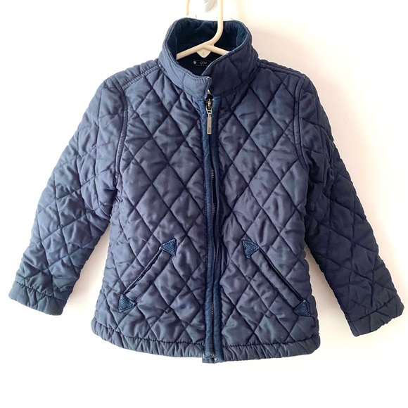 Gap Girl's Quilted Jacket Lined Navy‎ Full Zip Corduroy Trim Size Extra Small - Picture 2 of 5